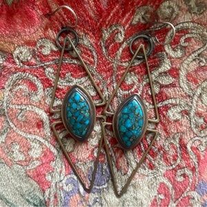 Mixed Metal Turquoise Geometric Dangle Earrings